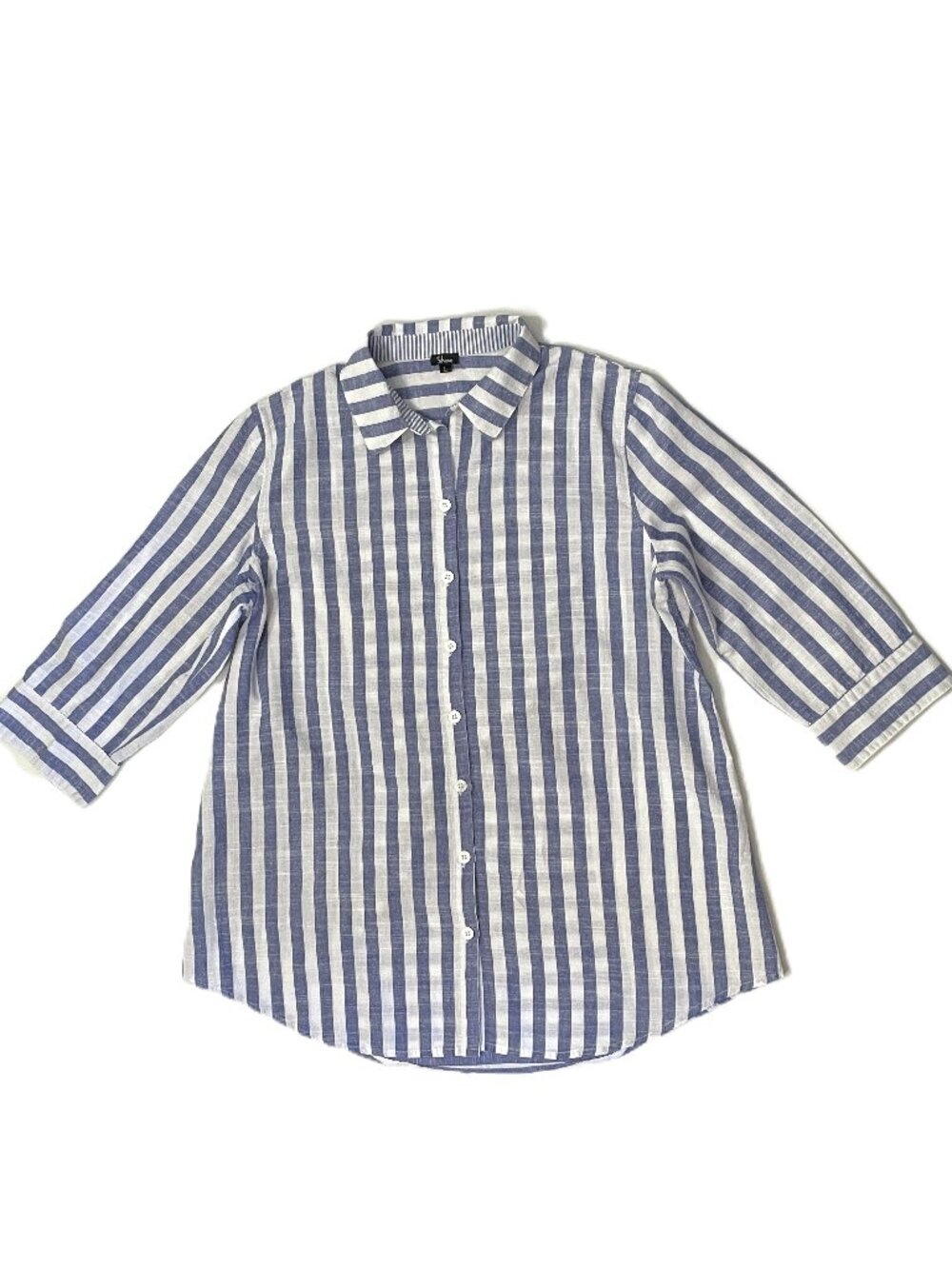 Shana Tunic Top Sz L Blue Stripe Semi-Sheer Lightweight Preppy Coastal Blouse